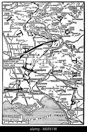 La prima guerra mondiale - Un 1917 mappa che mostra attività militare nel 1914-1918 Prima Guerra Mondiale - Mappa dell'attacco italiano su Austria Foto Stock