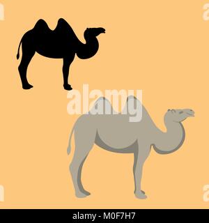 Cammello stile piatto illustrazione vettoriale silhouette nero Illustrazione Vettoriale