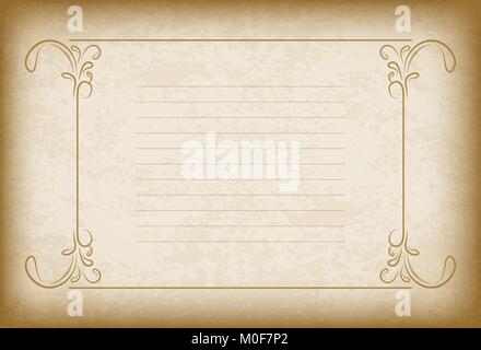 Vecchia cornice con il oscurati i bordi e un semilavorato rivestito spazio per il testo. Retro Vintage greeting card, invito o modello per le note. Illustrazione Vettoriale