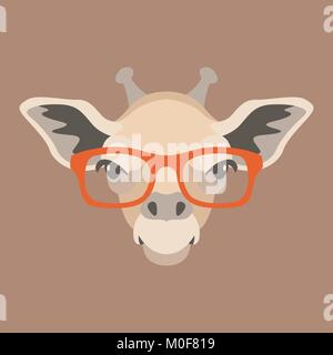 La giraffa faccia in bicchieri illustrazione vettoriale piana anteriore di stile Illustrazione Vettoriale