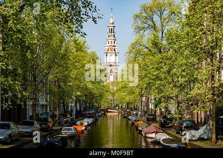 Zuiderkerk (Chiesa) e canal, Amsterdam, Paesi Bassi Foto Stock