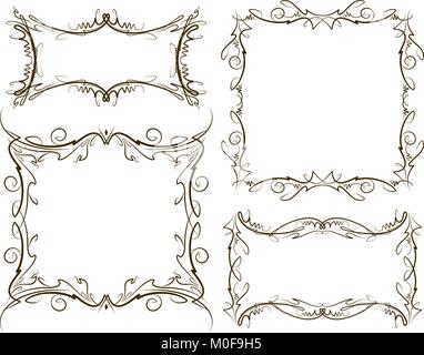 Set di quattro decorativi telai vintage. Illustrazione Vettoriale