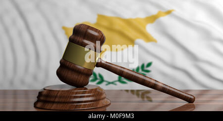 Il giudice o l'asta martello su Cipro sventola bandiera dello sfondo. 3d illustrazione Foto Stock
