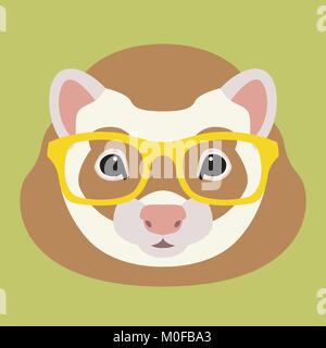 Ferret in bicchieri illustrazione vettoriale in stile appartamento lato anteriore Illustrazione Vettoriale