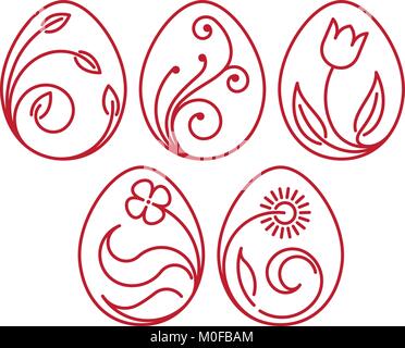 Set di 5 decorative uova di Pasqua. Illustrazione Vettoriale