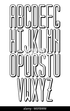 Vettore sottili monovolume sans serif font outline con angoli arrotondati. Moderno font condensati. Illustrazione Vettoriale