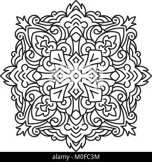 Round asimmetrica elemento decorativo - Pizzi mandala in stile zentangle. Vettore stilizzati fiore per progettare o tatuaggio. Illustrazione Vettoriale