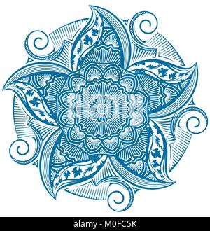 Round asimmetrica elemento decorativo - Pizzi mandala in stile zentangle. Vettore stilizzati fiore per progettare o tatuaggio. Illustrazione Vettoriale