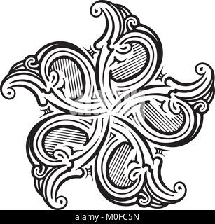 Round asimmetrica elemento decorativo - Pizzi mandala in stile zentangle. Vettore stilizzati fiore per progettare o tatuaggio. Illustrazione Vettoriale