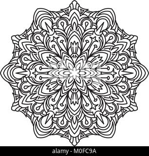 Round asimmetrica elemento decorativo - Pizzi mandala in stile zentangle. Vettore stilizzati fiore per progettare o tatuaggio. Illustrazione Vettoriale