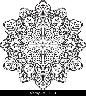 Round asimmetrica elemento decorativo - Pizzi mandala in stile zentangle. Vettore stilizzati fiore per progettare o tatuaggio. Illustrazione Vettoriale