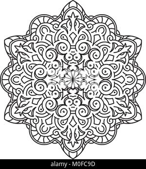 Round asimmetrica elemento decorativo - Pizzi mandala in stile zentangle. Vettore stilizzati fiore per progettare o tatuaggio. Illustrazione Vettoriale