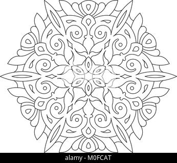 Round asimmetrica elemento decorativo - Pizzi mandala in stile zentangle. Vettore stilizzati fiore per progettare o tatuaggio. Illustrazione Vettoriale