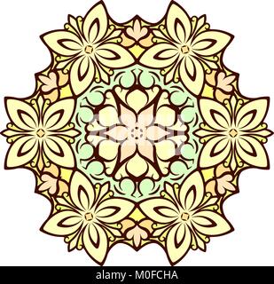 Vettore astratto colorato round pizzi design in mono stile di linea - mandala, elemento decorativo con dolci e piacevoli colori Illustrazione Vettoriale