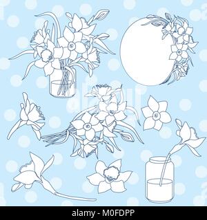 Bianco e nero isolato di inchiostro clipart vettoriali imposta illustrazione della molla fiori di narciso Illustrazione Vettoriale