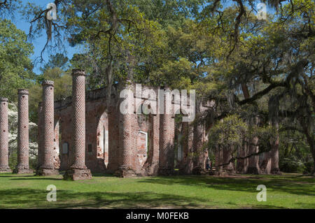 Vecchio Sheldon rovine della chiesa nella contea di Beaufort, Carolina del Sud Foto Stock