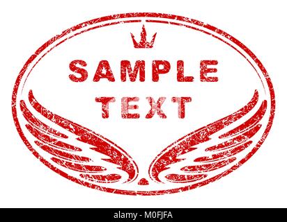 Red oval grunge timbro di gomma modello con ali e coronare un spazio per il tuo testo. Illustrazione Vettoriale