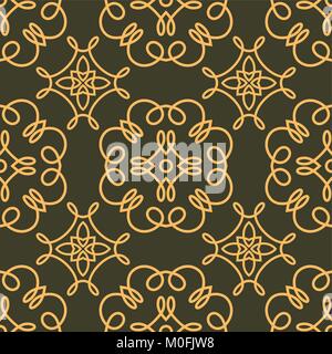 Riccamente decorata calligrafica corsa delineato seamless pattern in scuro oro e gamma. Numero di pattern 2. Illustrazione Vettoriale