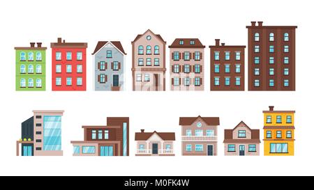 Gli edifici della città e townhouse appartamento Illustrazione Vettoriale