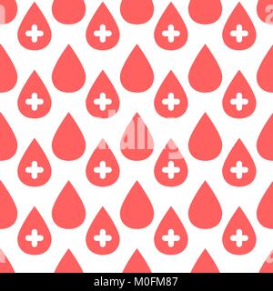 Goccia di sangue seamless pattern. Illustrazione Vettoriale di gocce di colore rosso con una croce bianca per la progettazione Illustrazione Vettoriale
