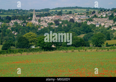 Vista su campo di papavero, Painswick, Gloucestershire, Cotswolds, England, Regno Unito Foto Stock