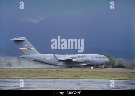 Velivolo da trasporto C 17 della US Air Force Foto Stock