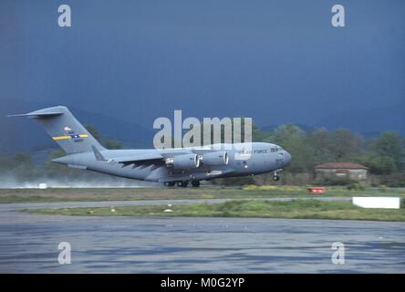 Velivolo da trasporto C 17 della US Air Force Foto Stock