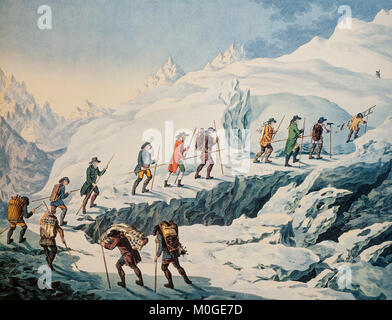 Mont Blanc - Corsa del signor de Saussure alla vetta del Mont Blanc in agosto 1785 Foto Stock