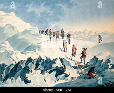 Mont Blanc - Corsa del signor de Saussure alla vetta del Mont Blanc in agosto 1785 Foto Stock