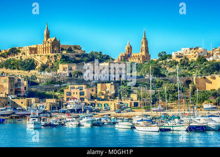 Malta: Mgarr, una città portuale in isola di Gozo Foto Stock