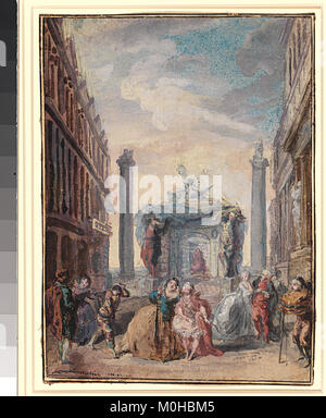 "Les fêtes vénitiennes" (Festival veneziano) rappresenta le vivaci celebrazioni di Venezia, mostrando costumi elaborati, maschere e feste culturali. Le opere d'arte catturano lo spirito della tradizione veneziana e della vita sociale. Foto Stock