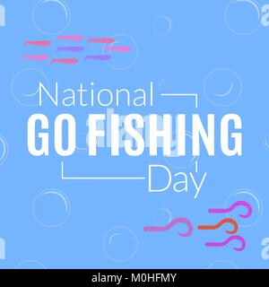 Nazionale go giornata di pesca illustrazione della scheda. Logo vettoriale con colorati in silicone esche twister nell'acqua. Scheda di pesca illustrazione Illustrazione Vettoriale