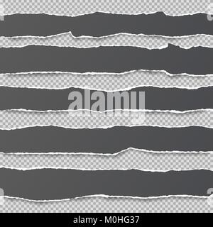 Pezzi di RIP vuoto nero nota, notebook le strisce di carta bloccata sul grigio sfondo quadrato Illustrazione Vettoriale