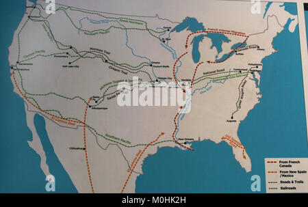 Migrante Mappa ferroviaria, Immigrazione, Museo di Ellis Island, Upper New York Bay, la città di New York, nello Stato di New York, Stati Uniti d'America. Foto Stock