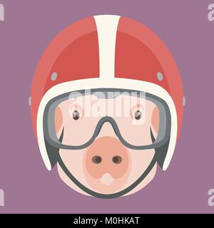 Faccia di maiale nel casco illustrazione vettoriale in stile appartamento vista anteriore Illustrazione Vettoriale