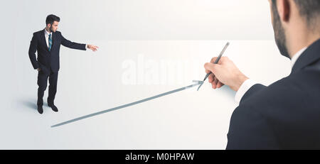 Persona d'affari guardando alla linea tracciata dal concetto di mano sullo sfondo Foto Stock