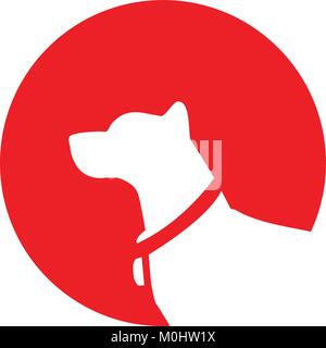 Il logo del cane con cerchio colore piatto vettore di fondo Illustrazione Vettoriale