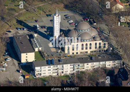 Vista aerea, DITIB Moschea Merkez, Germania la più grande moschea, Duisburg, Duisburg-Nord, la zona della Ruhr, Renania settentrionale-Vestfalia, Germania, Europa, Duisburg, Ruh Foto Stock