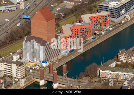 Vista aerea, NRW Archivio di Stato all'interno del porto, centro di Duisburg, il Porto Interno di Duisburg, Ruhr, Renania settentrionale-Vestfalia, Germania, Europa, Duisburg, Ruh Foto Stock
