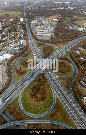 Vista aerea, incrocio autostradale A40 e A43 uscita autostradale Bochum, Ruhr Park shopping centre in A40, espansione, Bochum, la zona della Ruhr, Nord Rhine-We Foto Stock