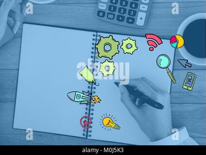 La scrittura a mano con le sovrapposizioni di grafico Foto Stock