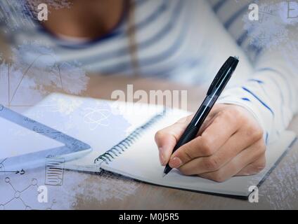 La scrittura a mano con le sovrapposizioni di grafico Foto Stock