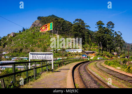 IDALGASHINNA, SRI LANKA - febbraio 2: due locali signori che viaggiano in treno locale e guardando attraverso la finestra. Febbraio 2017 Foto Stock