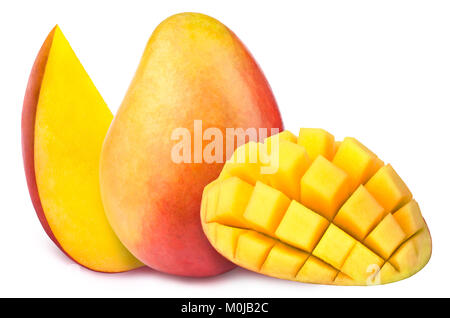 Mango con fette di cubi isolato Foto Stock