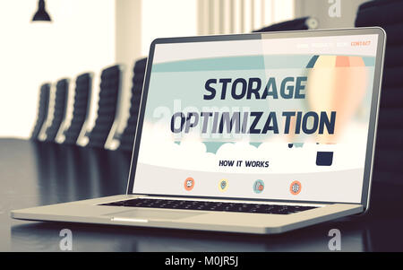 Ottimizzazione dello storage concetto su uno schermo del notebook. 3D. Foto Stock