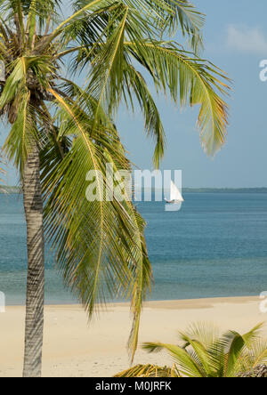 Dhow vela di fronte spiaggia Kizingoni, Lamu, Kenya Foto Stock