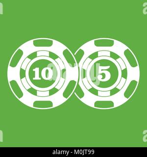 Poker chips nominale di cinque e dieci Icon green Illustrazione Vettoriale