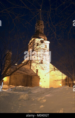 Toomkirik (aka Cattedrale Santa Maria) da Piiskopi Aed (il Vescovo giardino), Toompea (la collina della Cattedrale) in una fredda notte d'inverno: Tallinn, Estonia Foto Stock