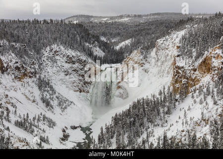 Le cascate Inferiori cascata è ghiacciato durante l inverno al Parco Nazionale di Yellowstone Dicembre 27, 2017 in Wyoming. Foto Stock