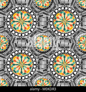 Complesso smussata disegno geometrico con elementi colorati su un nero e sfondo bianco. Foto Stock